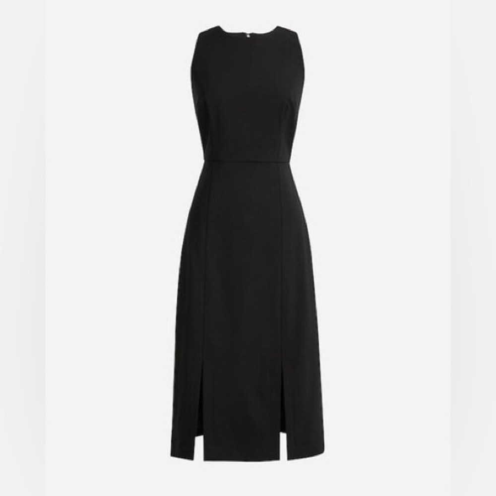 J. Crew Black Side-Slit Shift Midi Dress in Italian Stretch Wool